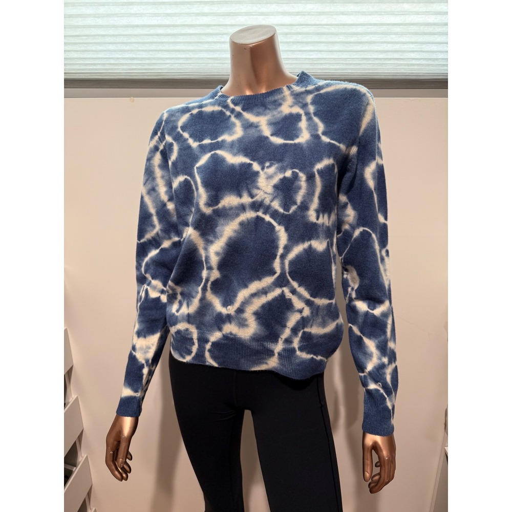 $200+ NWT Naadam 100% Cashmere Tie Dye Sweater Navy White Whimsical Boho/ XS